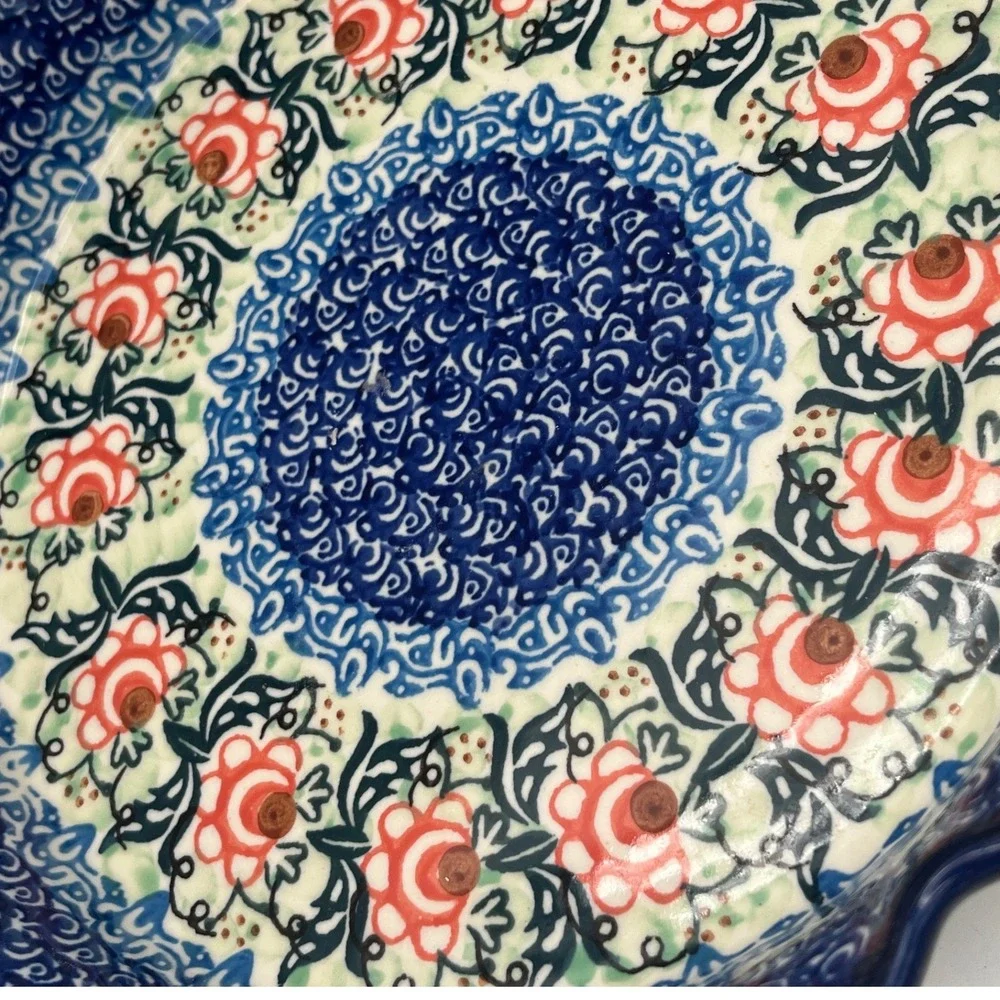 Vtg Polish Pottery Unikat 1383 Fluted Pie Plate Pan Danuta Knapik Ceramika 10